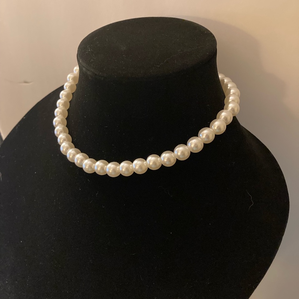 Faux Pearl Necklace 17" Long with Gold Clasp